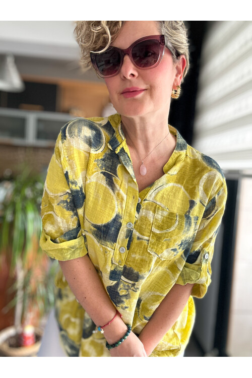 Rissi Baloncuk Desen İtalyan Gömlek Sarı