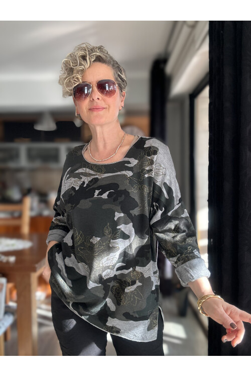 Romma İtalyan Kamuflaj Sim Detay Triko Açık Gri