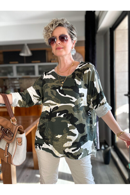 Romma İtalyan Kamuflaj Sim Detay Triko White