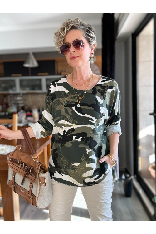 Romma İtalyan Kamuflaj Sim Detay Triko White