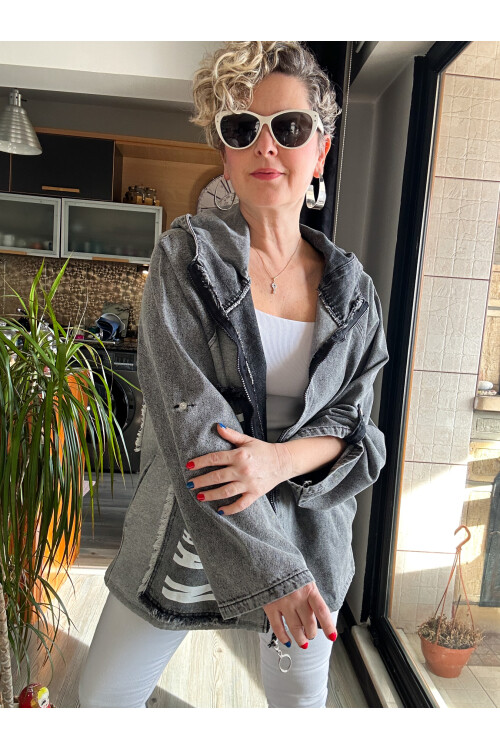 Rudi Tasarım Kapşonlu Kot Ceket Gri