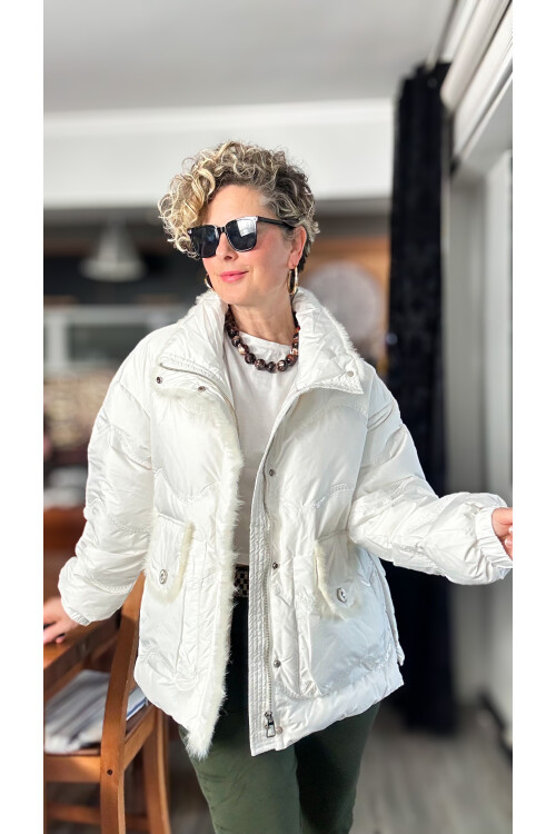Sabrina İthal Kaz Tüyü Vip Tasarım Mont Beyaz