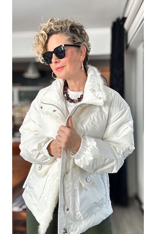 Sabrina İthal Kaz Tüyü Vip Tasarım Mont Beyaz