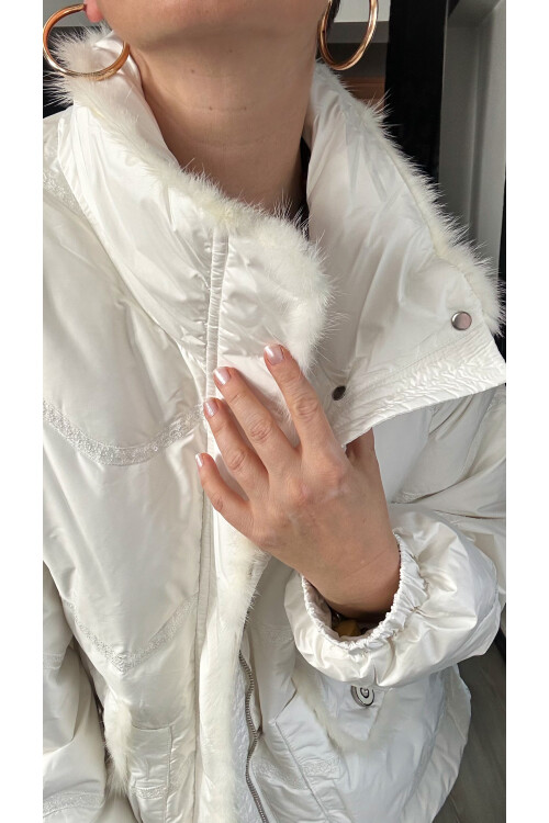 Sabrina İthal Kaz Tüyü Vip Tasarım Mont Beyaz