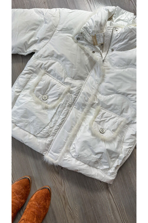 Sabrina İthal Kaz Tüyü Vip Tasarım Mont Beyaz