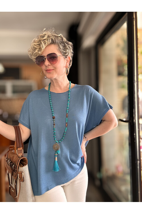 Salli Tasarım Viskon Bluz Mavi