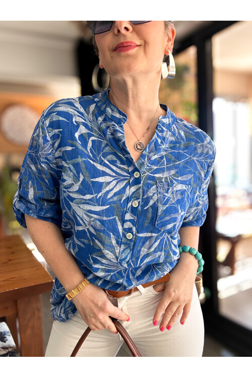 Sassa Küçük Yaprak Desen İtalyan Gömlek Sax