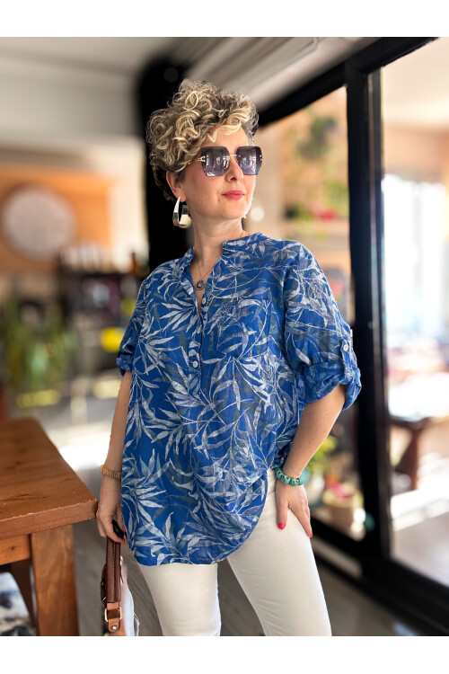 Sassa Küçük Yaprak Desen İtalyan Gömlek Sax