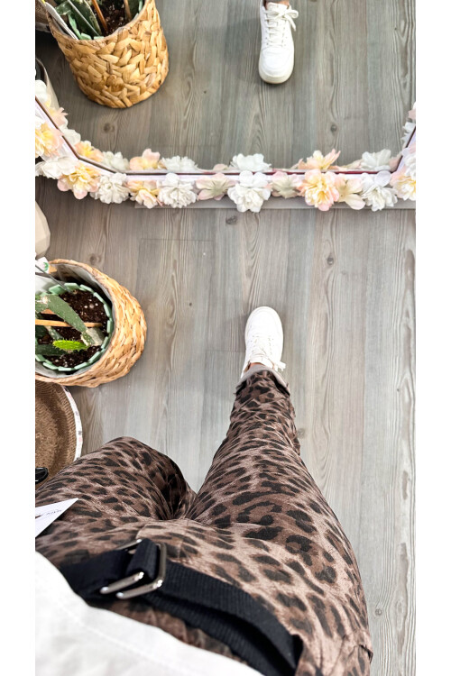 Scala İtalyan Leopar Desen Kemer Detaylı Sihirli Pantolon