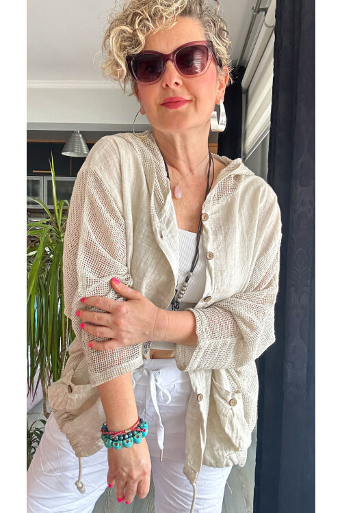 Silla File Detay Kapşonlu Ceket Bej