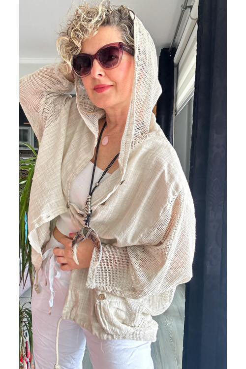 Silla File Detay Kapşonlu Ceket Bej