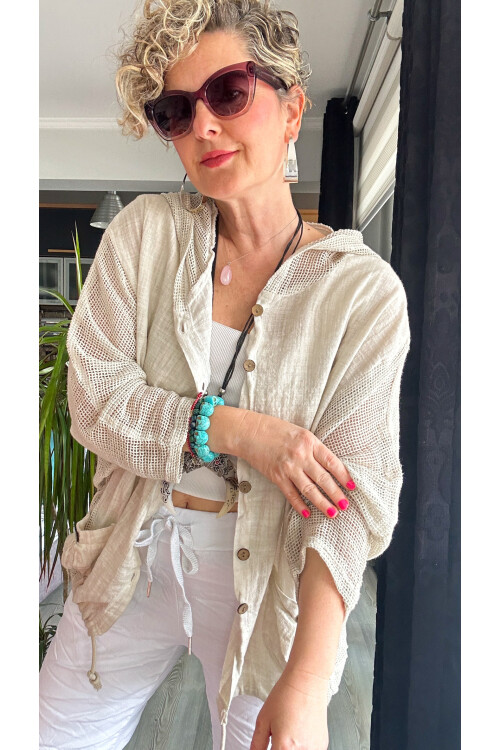 Silla File Detay Kapşonlu Ceket Bej