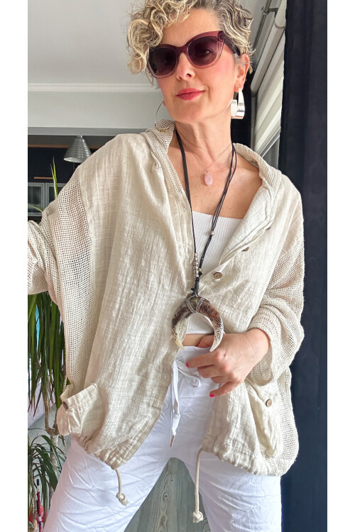 Silla File Detay Kapşonlu Ceket Bej