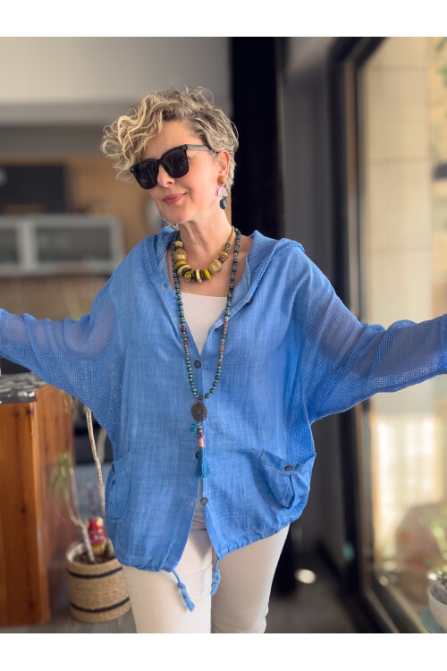 Silla File Detay Kapşonlu Ceket Mavi