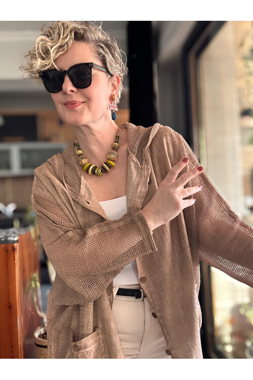 Silla File Detay Kapşonlu Ceket Vizon