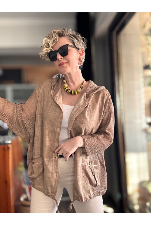 Silla File Detay Kapşonlu Ceket Vizon