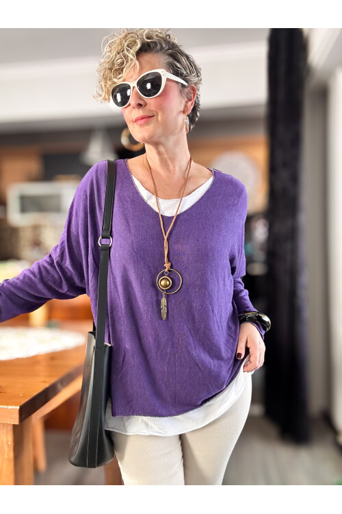 Sista Kolye Detay İtalyan Triko Bluz Viola