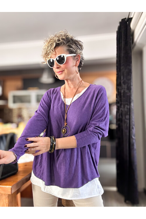 Sista Kolye Detay İtalyan Triko Bluz Viola