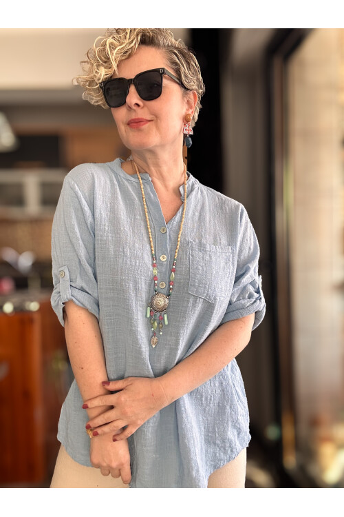 Testa İtalyan Tek Cep Gömlek Açık Mavi