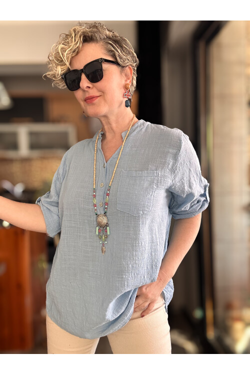 Testa İtalyan Tek Cep Gömlek Açık Mavi