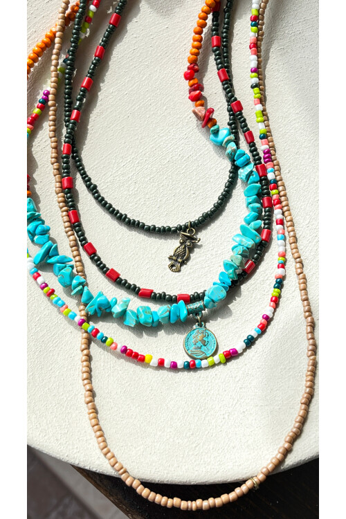 Tiarra Pirinç Cam Çoklu Etnik Kolye