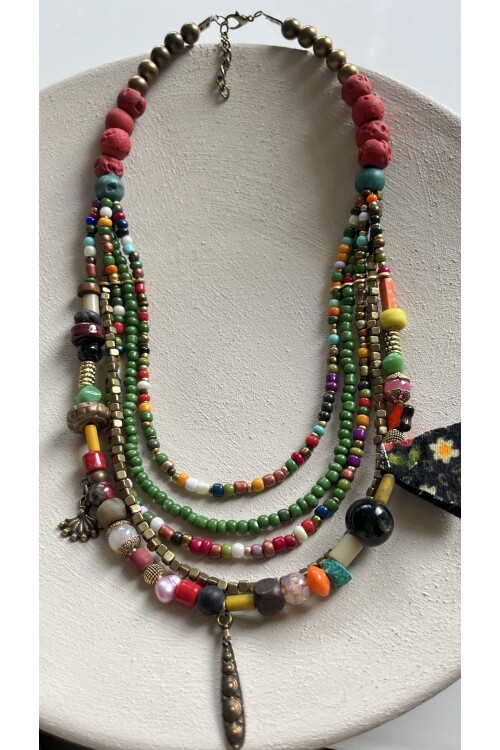 Tirint Pirinç Cam Çoklu Etnik Kolye