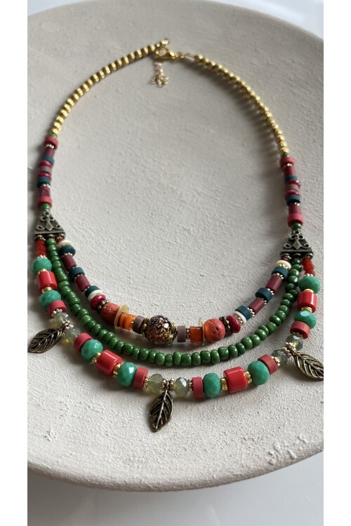 Titok Pirinç Cam Etnik Kolye