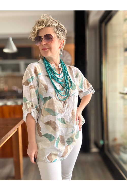 Trenta Bahar Desen İtalyan Gömlek Beyaz