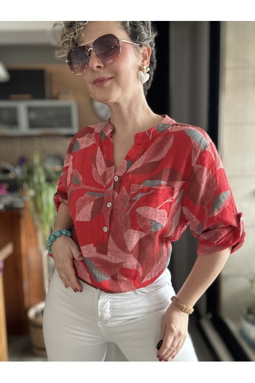 Trenta Bahar Desen İtalyan Gömlek Kırmızı