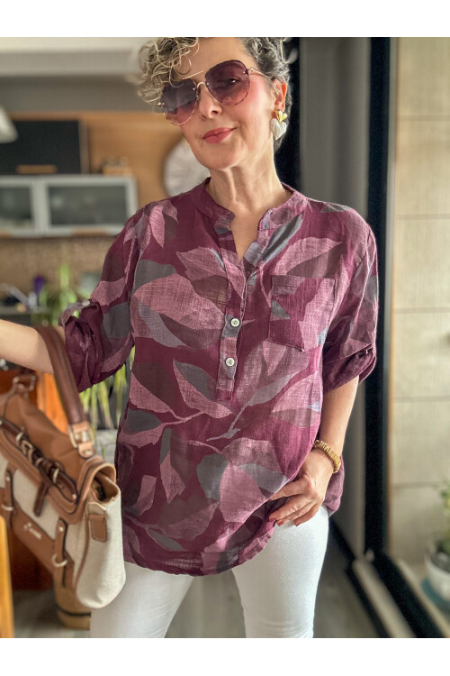 Trenta Bahar Desen İtalyan Gömlek Mürdüm