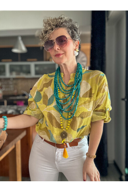 Trenta Bahar Desen İtalyan Gömlek Sarı