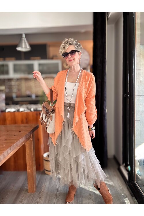 Urban Tasarım Volanlı Tül Etek Vizon