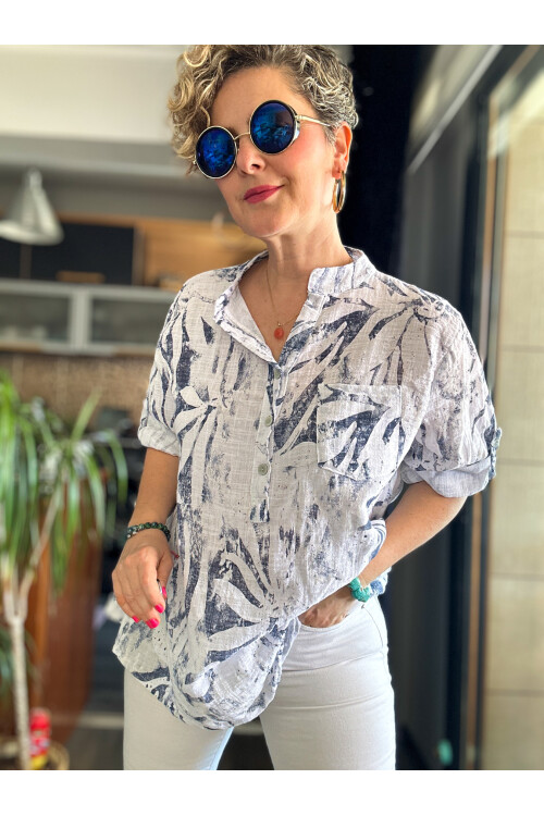 Uva Spiral Desen İtalyan Gömlek Beyaz