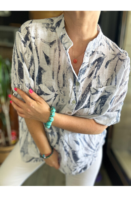 Uva Spiral Desen İtalyan Gömlek Beyaz