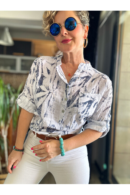 Uva Spiral Desen İtalyan Gömlek Beyaz