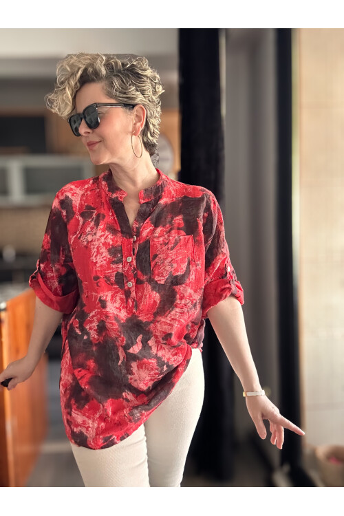 Vallo Batik Sarman Desen İtalyan Gömlek Kırmızı