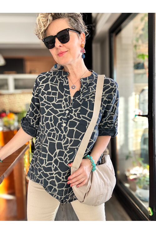 Valva Taş Desen İtalyan Gömlek Lacivert