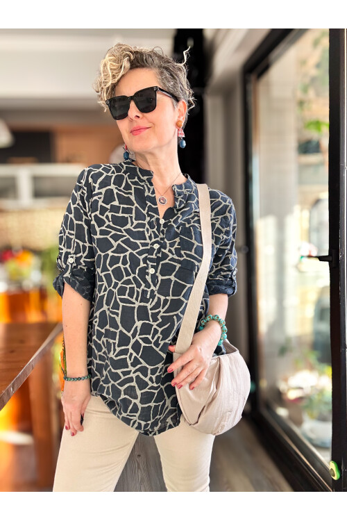 Valva Taş Desen İtalyan Gömlek Lacivert