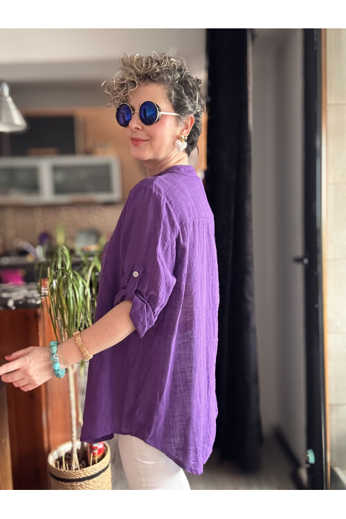 Venti Cep ve Şerit Pul Detay İtalyan Gömlek Mor