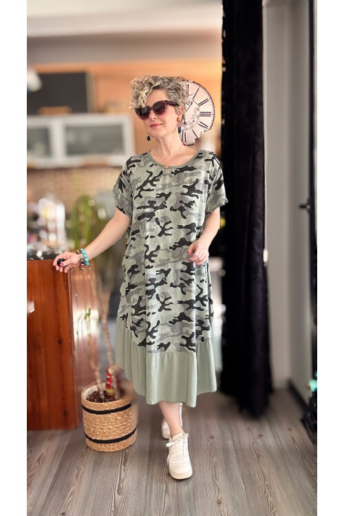Vicci İtalyan Kamuflaj Desen Elbise Haki Yeşil