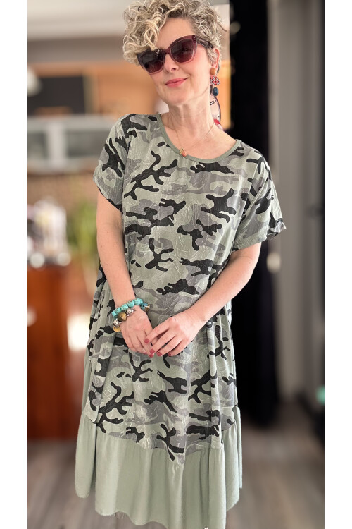 Vicci İtalyan Kamuflaj Desen Elbise Haki Yeşil