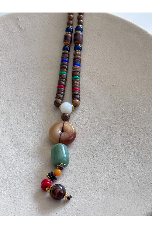 Kiness Doğal Taş Etnik Bambu Kolye