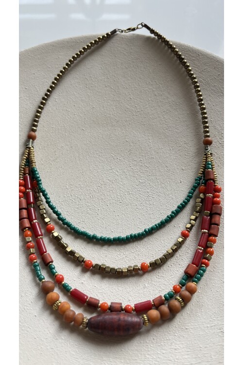 Zaten Pirinç Cam Etnik Kolye