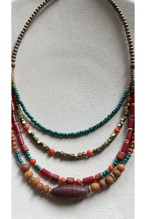 Zaten Pirinç Cam Etnik Kolye