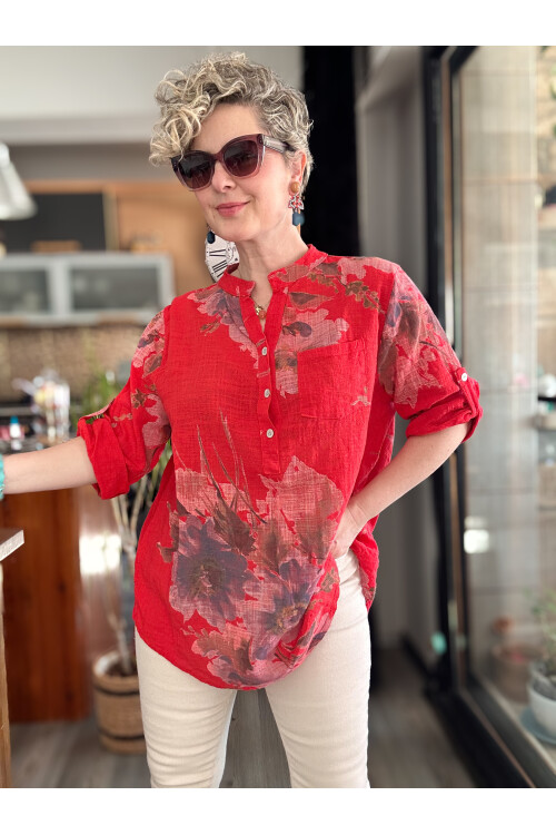 Zecca Buket Desen İtalyan Gömlek Kırmızı