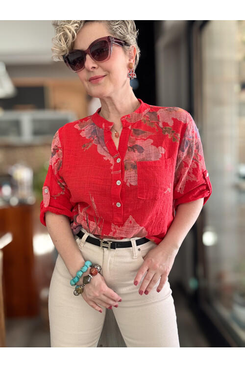 Zecca Buket Desen İtalyan Gömlek Kırmızı