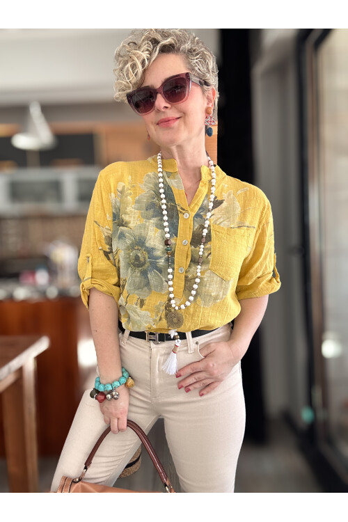 Zecca Buket Desen İtalyan Gömlek Sarı