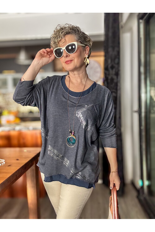 Zinco İtalyan Cep Detay Atletli Bluz Triko Takım Lacivert