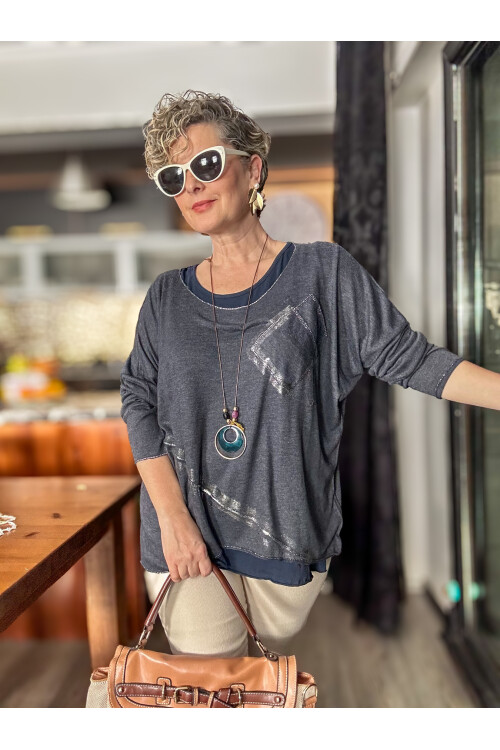 Zinco İtalyan Cep Detay Atletli Bluz Triko Takım Lacivert