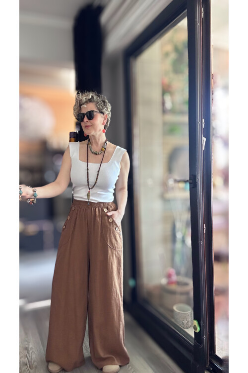 Zizzi Cep Düğme Detay Pantolon Kahve